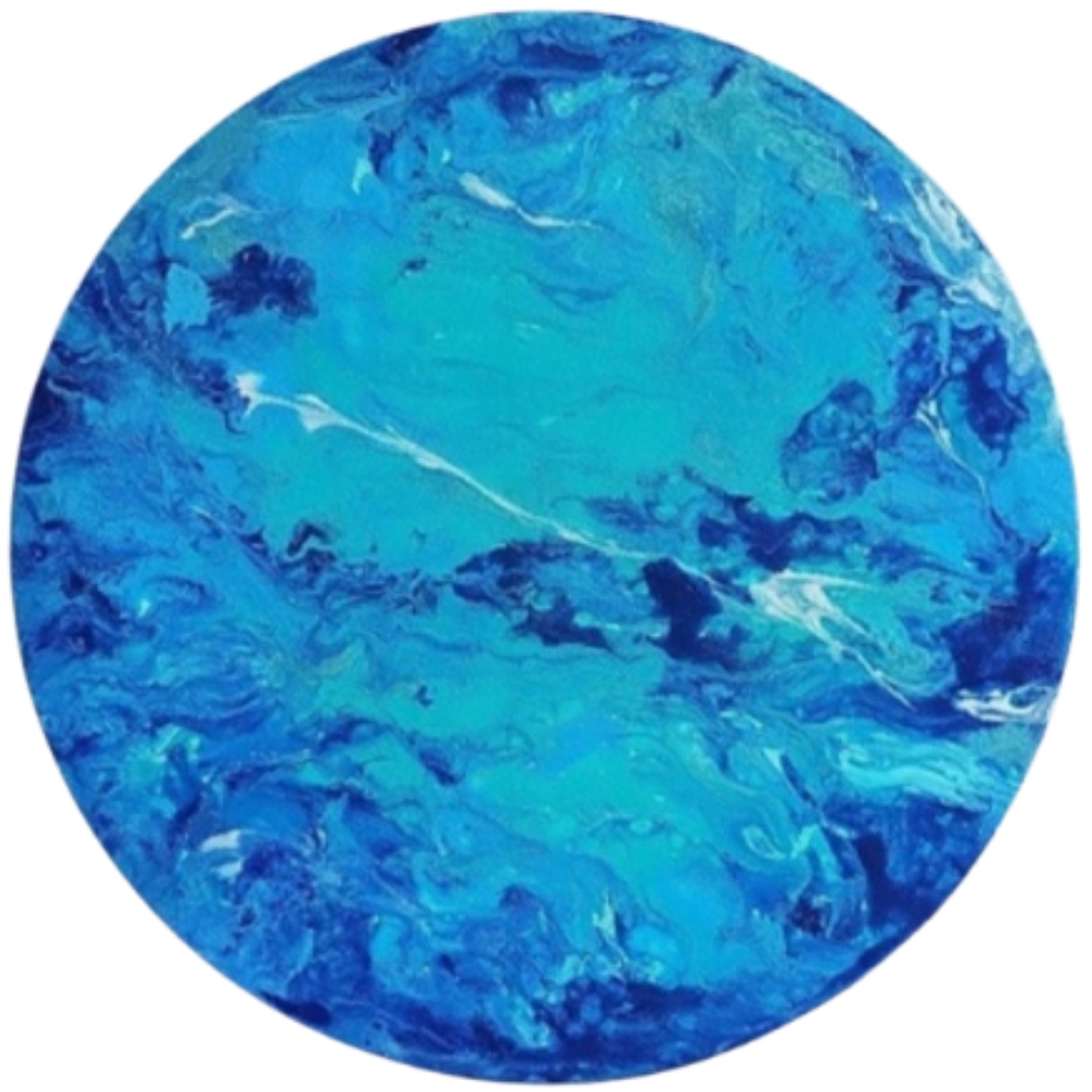 Hand Crafted Blue Abstract Design Round 12 x 12 Inches Canvas Painting - Picture 4 of 4